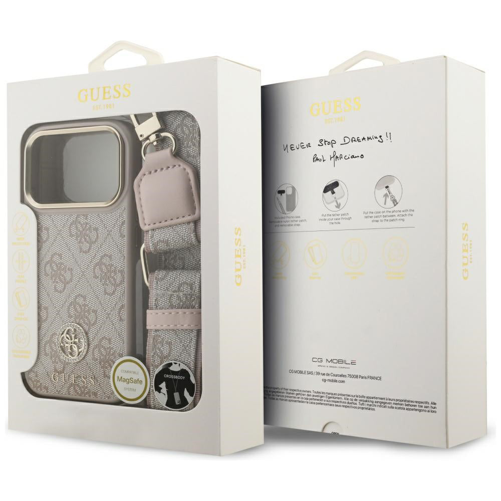 Husa pentru Apple iPhone 17 Pro Max, Guess, 4G Strass Logo and Big Strap, Roz