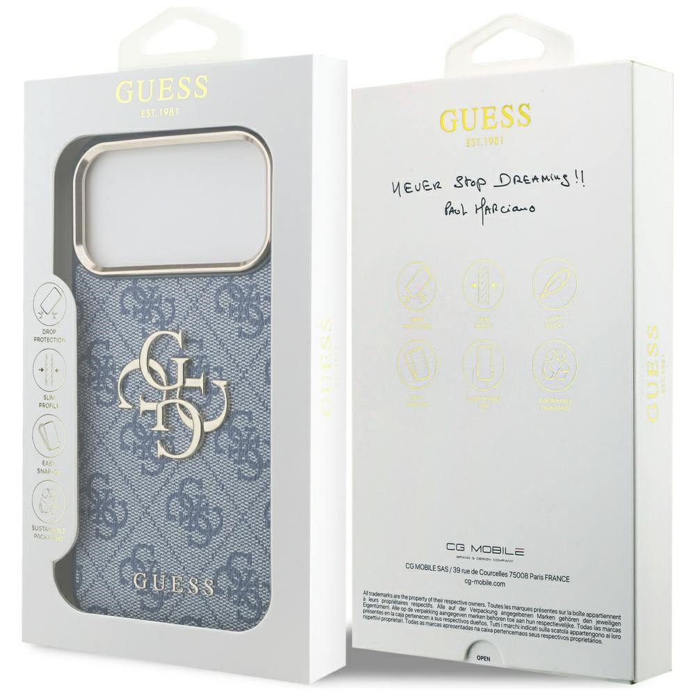 Husa pentru Apple iPhone 17 Pro Max, Guess, Big 4G Logo Classic, Albastra Aurie