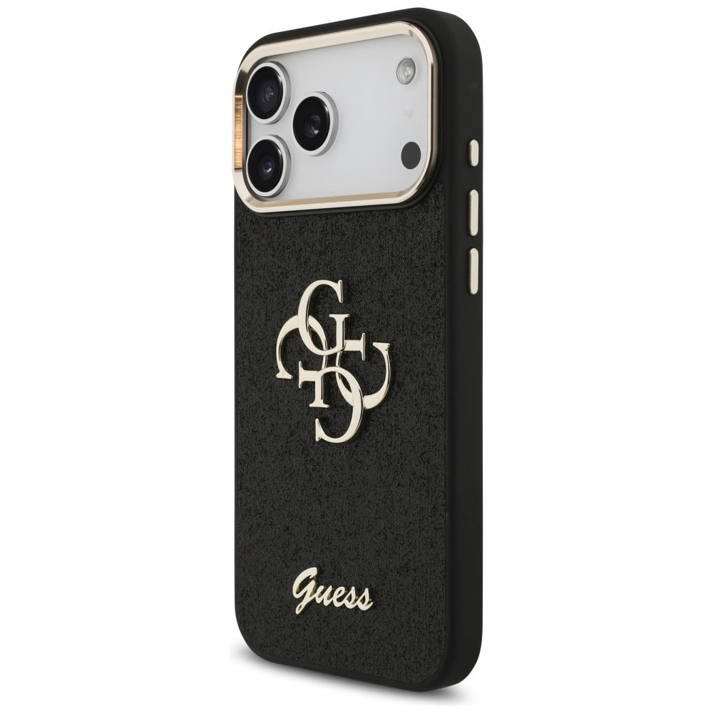 Husa pentru Apple iPhone 17 Pro Max, Guess, Fixed Glitter Big 4G Metal Frame, Neagra