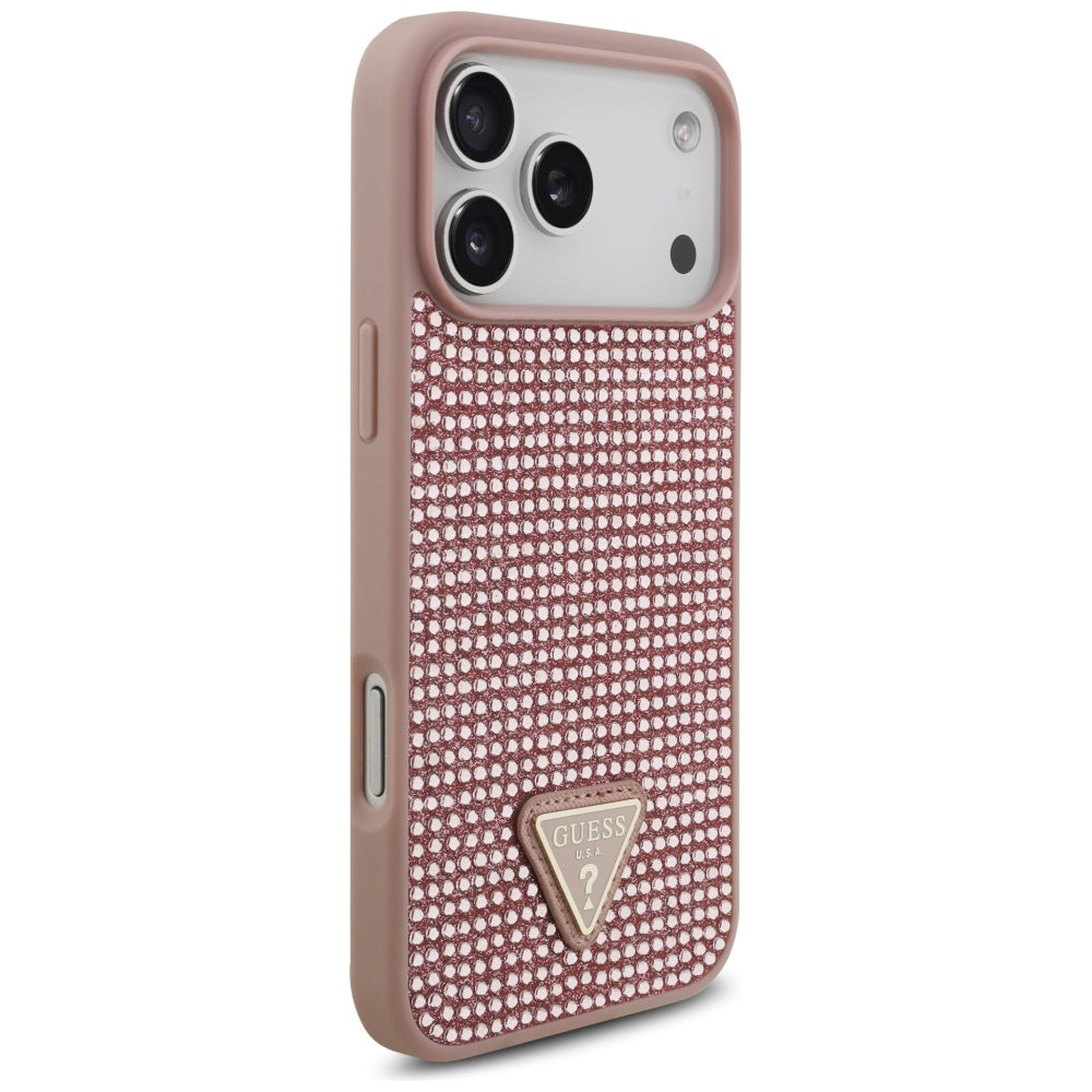 Husa pentru Apple iPhone 17 Pro Max, Guess, Rhinestone Triangle Logo, Roz