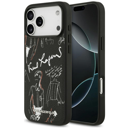 Husa pentru Apple iPhone 17 Pro Max, Karl Lagerfeld, Grained Pattern Logo, Neagra