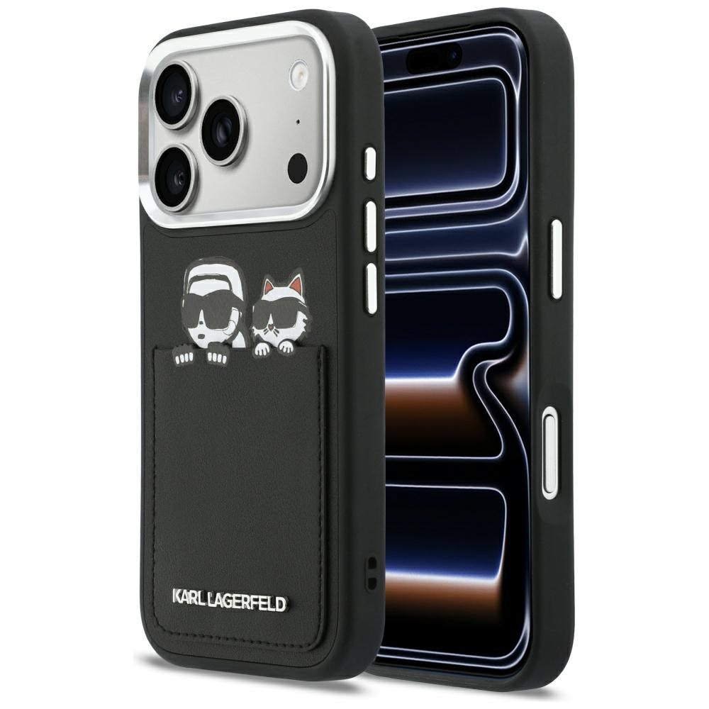 Husa pentru Apple iPhone 17 Pro Max, Karl Lagerfeld, Karl & Choupette Print with Pocket, Neagra