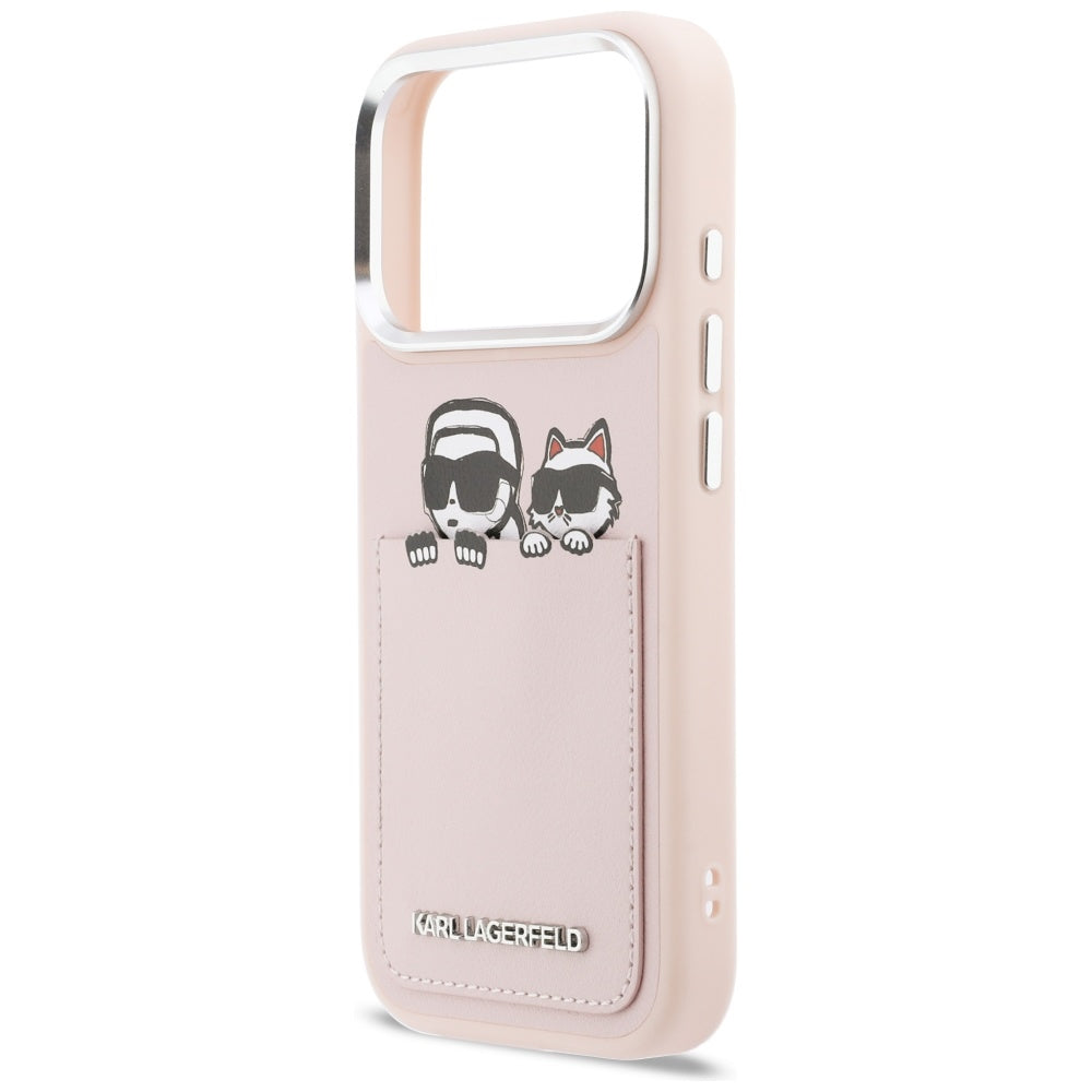 Husa pentru Apple iPhone 17 Pro Max, Karl Lagerfeld, Karl & Choupette Print with Pocket, Roz