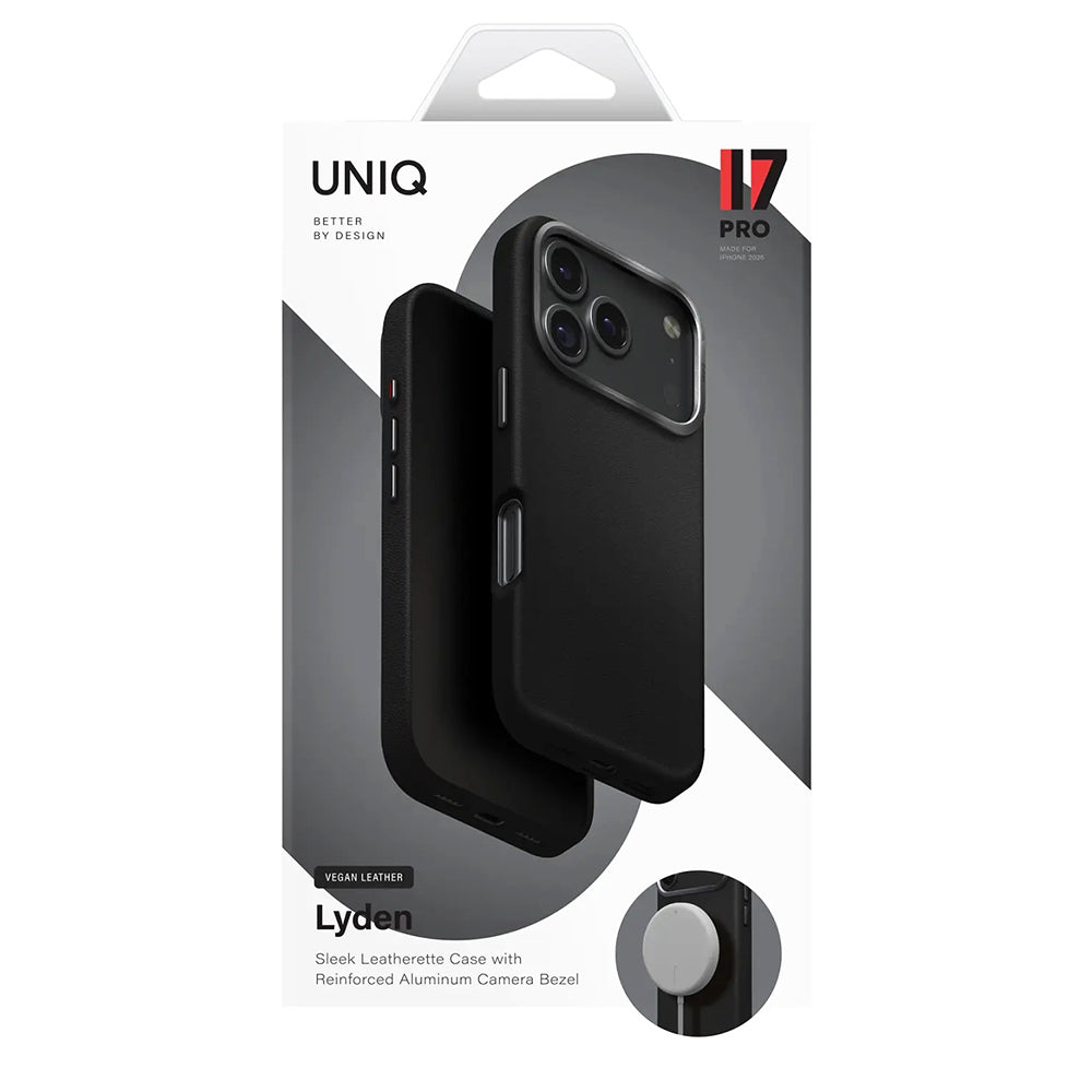 Husa pentru Apple iPhone 17 Pro, UNIQ, Lyden Leatherette, Neagra