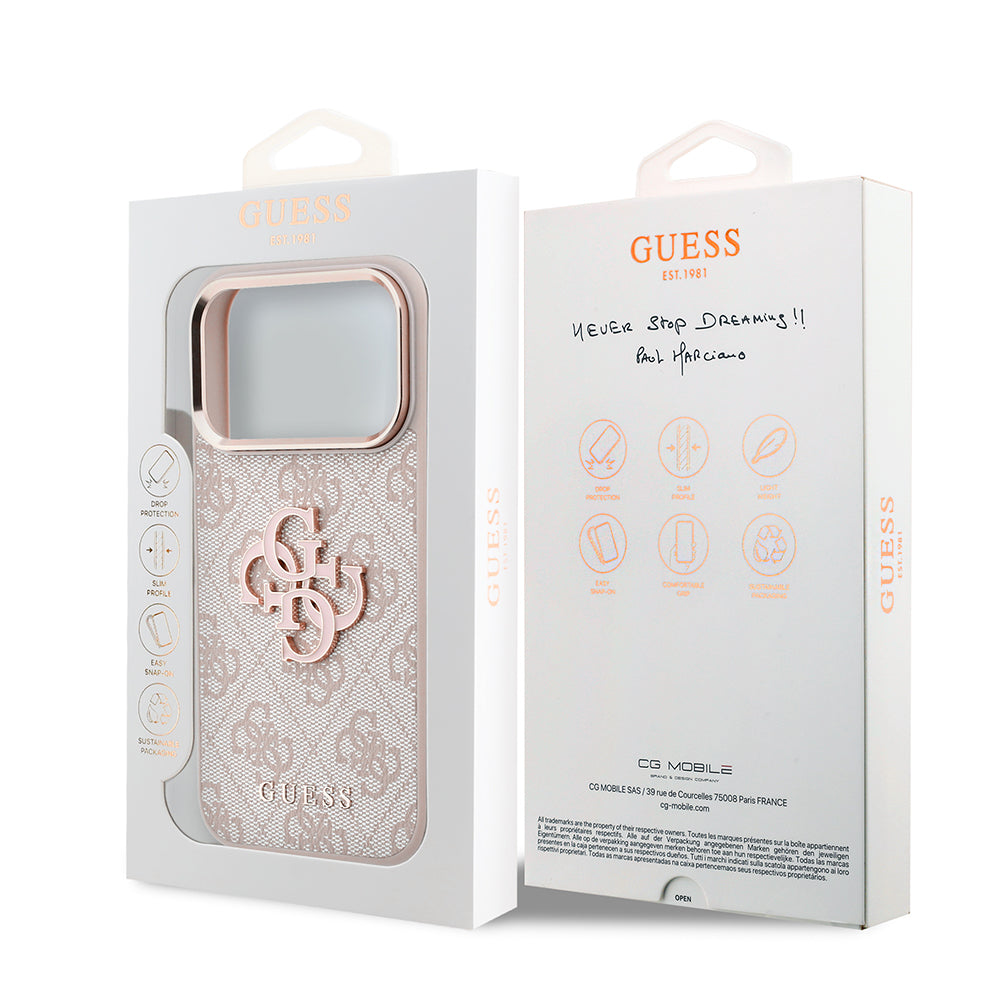 Husa pentru Apple iPhone 18 Pro / 17 Pro, Guess, 4G Big Resin Logo, Roz