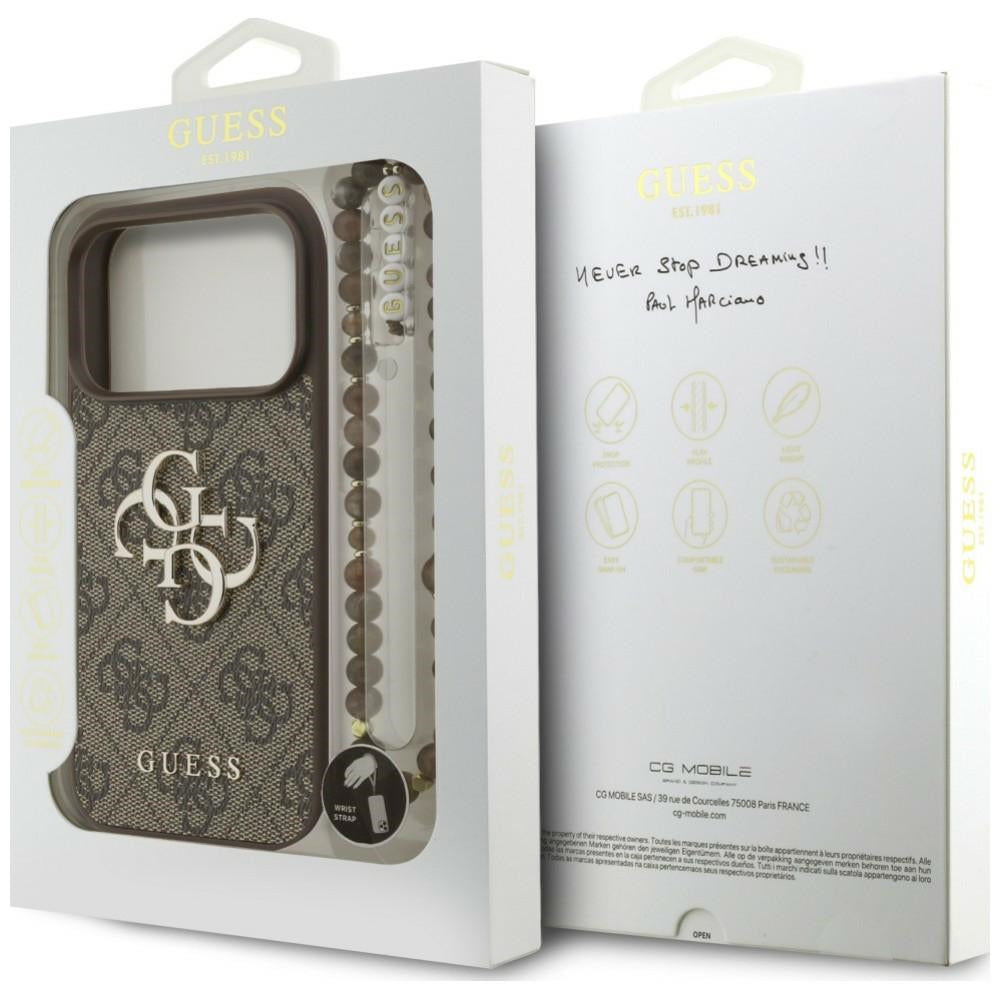 Husa pentru Apple iPhone 18 Pro / 17 Pro, Guess, 4G Classic Logo with Strap, Maro