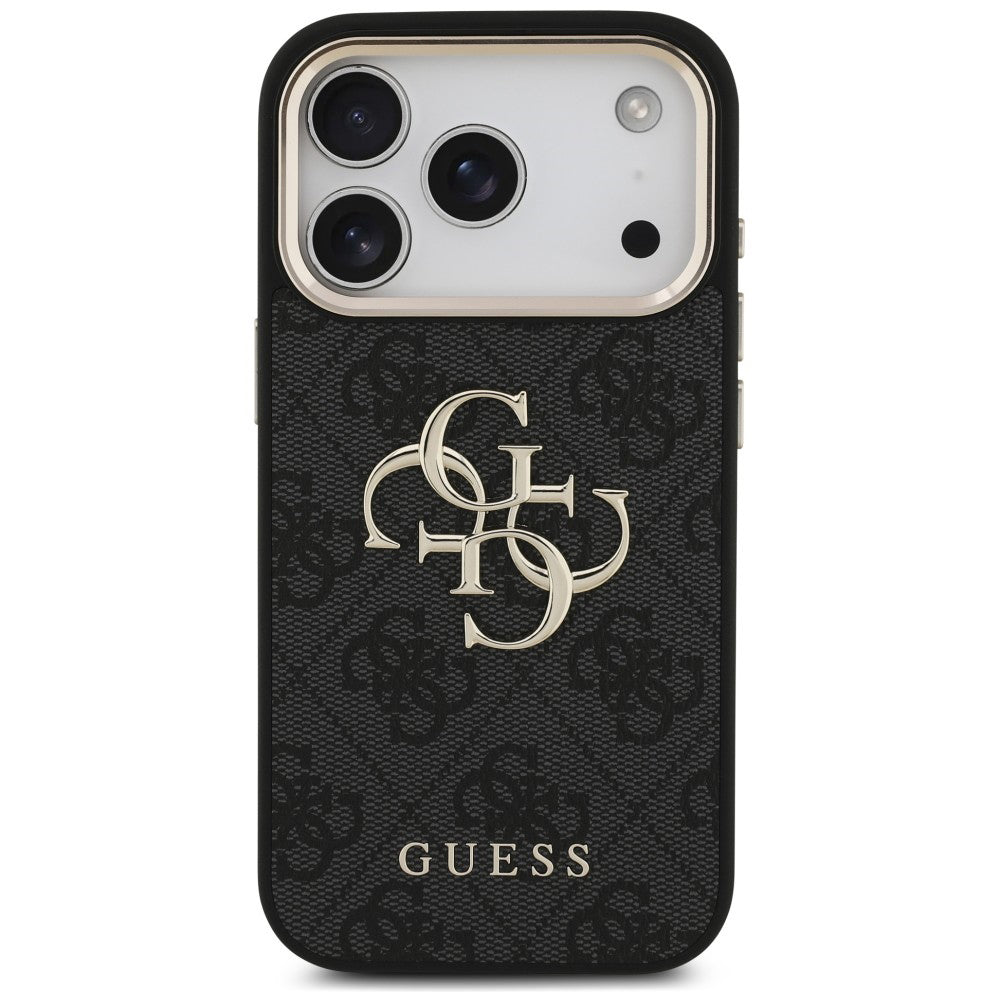Husa pentru Apple iPhone 18 Pro / 17 Pro, Guess, 4G Classic Logo with Strap, Neagra Aurie