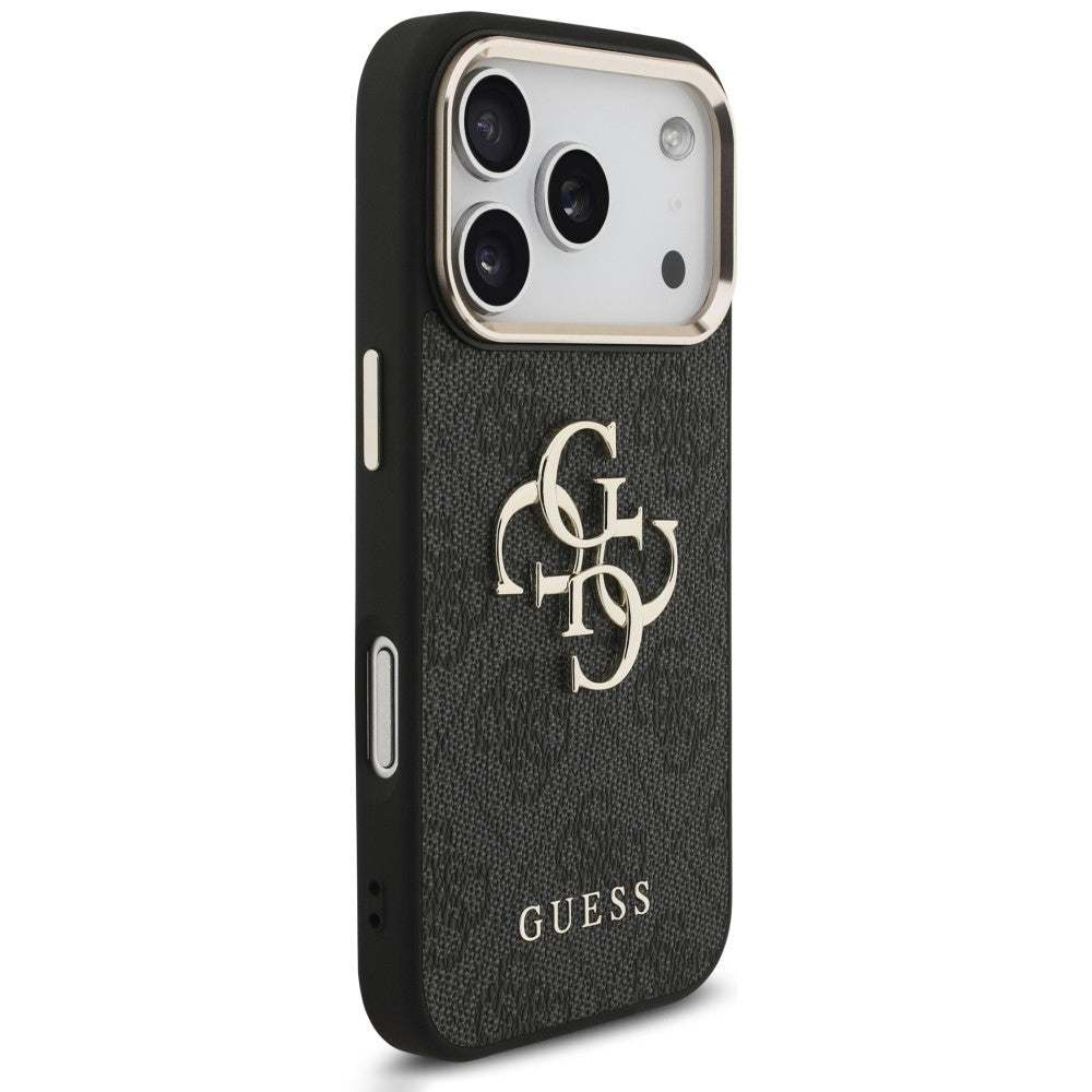 Husa pentru Apple iPhone 18 Pro / 17 Pro, Guess, 4G Classic Logo with Strap, Neagra Aurie