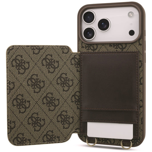 Husa pentru Apple iPhone 18 Pro / 17 Pro, Guess, 4G Crossbody Cardslot, Maro