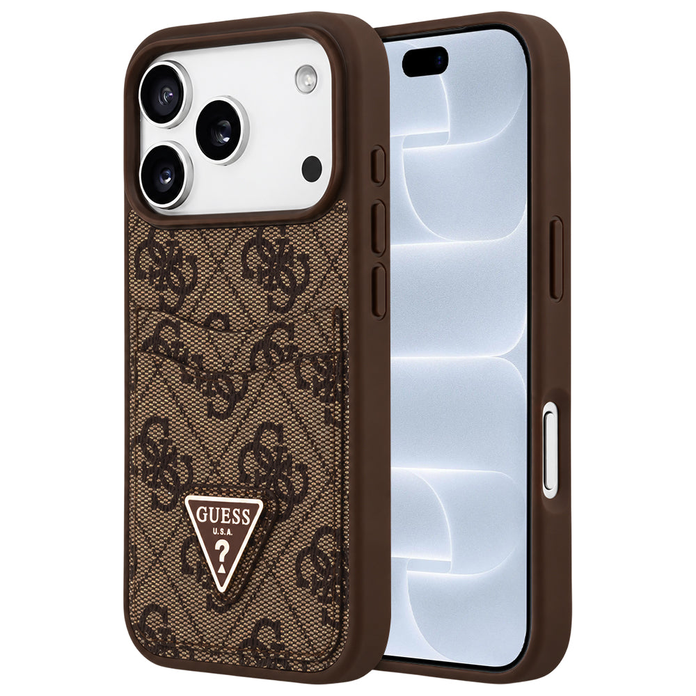 Husa pentru Apple iPhone 18 Pro / 17 Pro, Guess, 4G Double Card Triangle, Maro