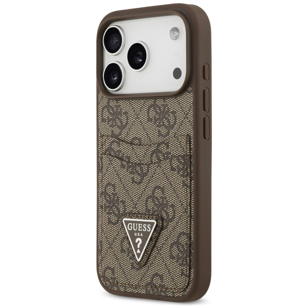 Husa pentru Apple iPhone 18 Pro / 17 Pro, Guess, 4G Double Card Triangle, Maro