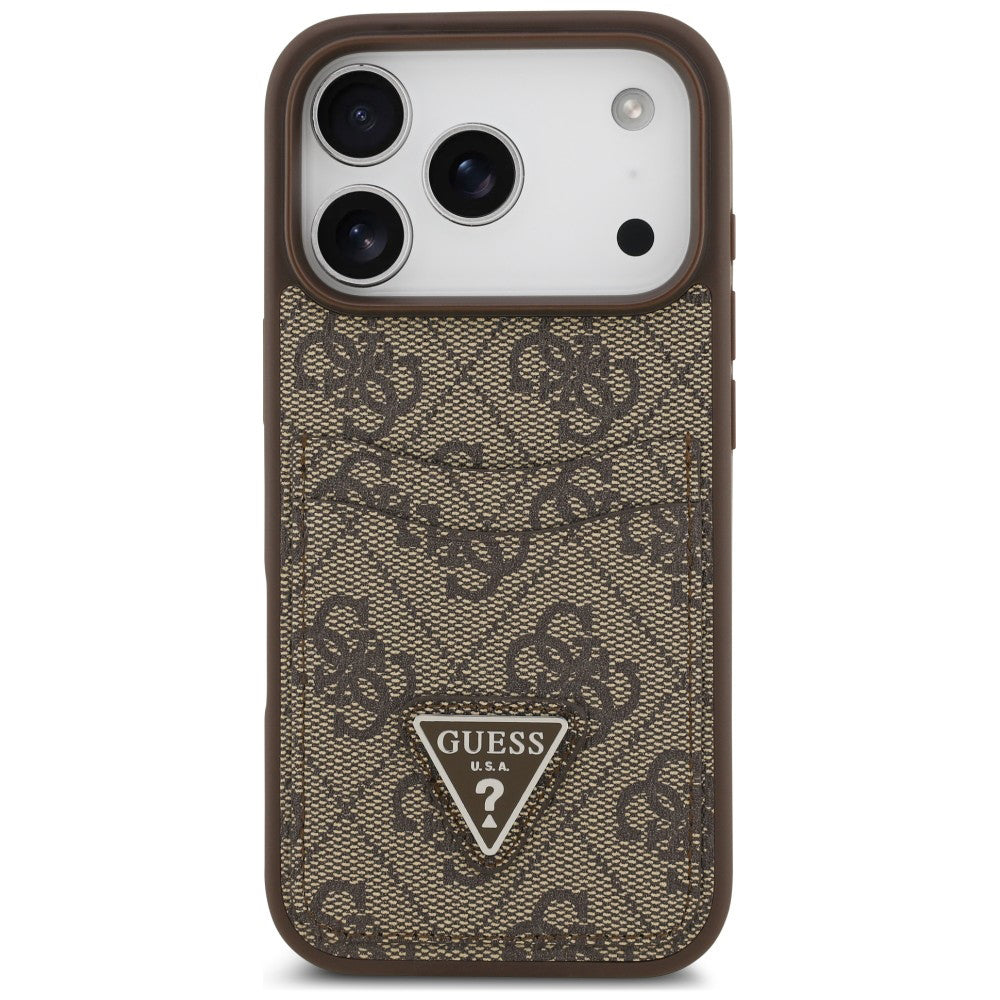 Husa pentru Apple iPhone 18 Pro / 17 Pro, Guess, 4G Double Card Triangle, Maro