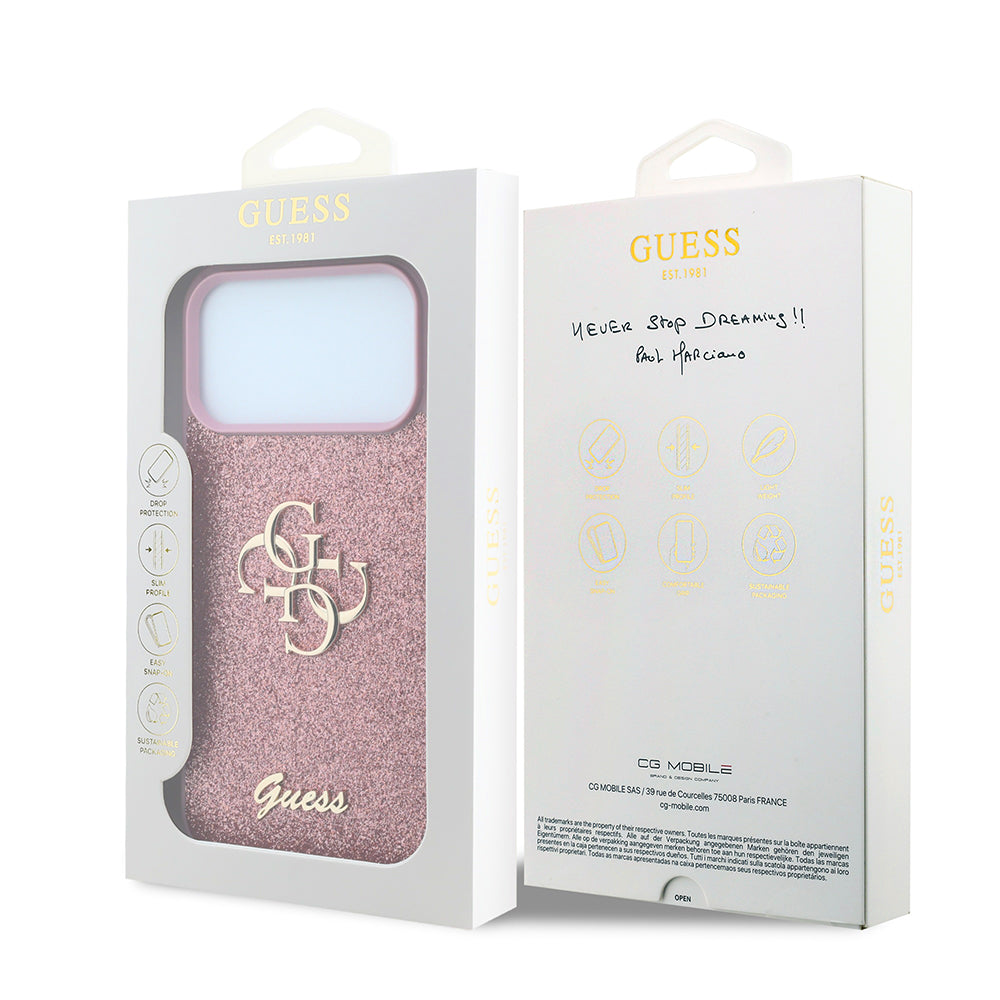 Husa pentru Apple iPhone 18 Pro / 17 Pro, Guess, Fixed Glitter Big 4G, Roz
