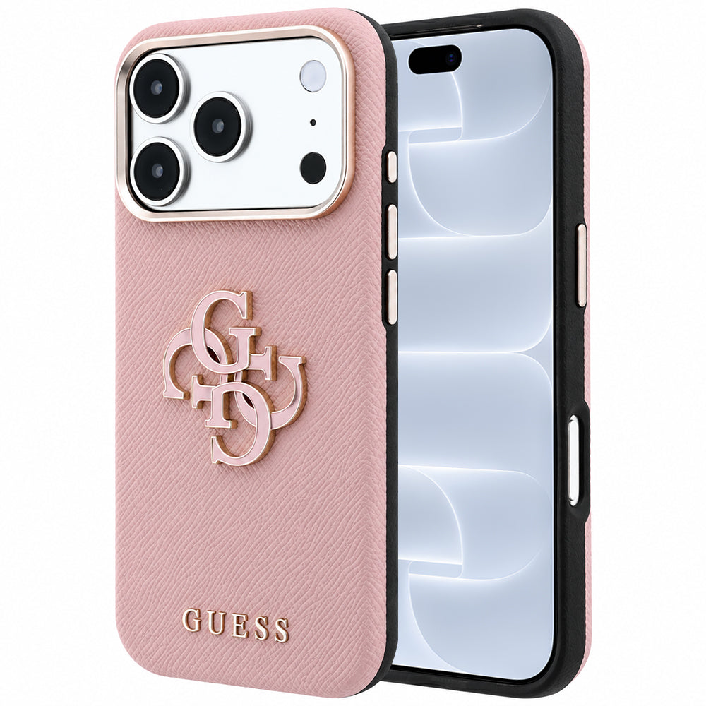 Husa pentru Apple iPhone 18 Pro / 17 Pro, Guess, Grained Big Resin Logo, Roz