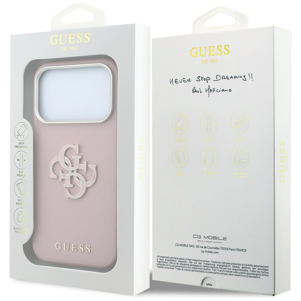 Husa pentru Apple iPhone 18 Pro / 17 Pro, Guess, Grained Big Resin Logo, Roz