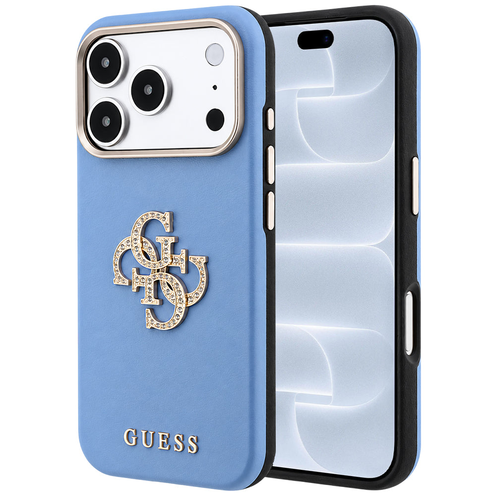 Husa pentru Apple iPhone 18 Pro / 17 Pro, Guess, Smooth Big Strass Logo, Bleu