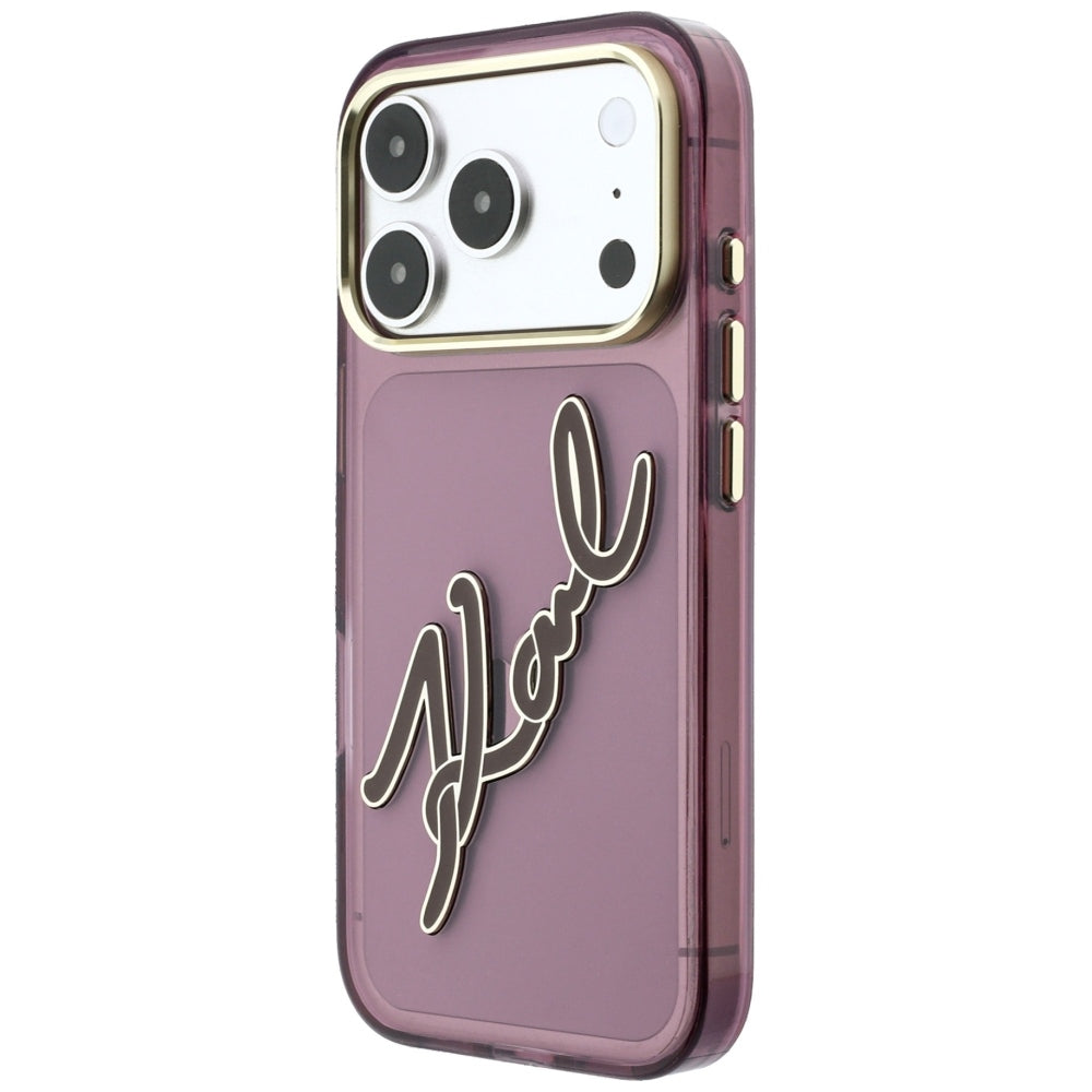 Husa pentru Apple iPhone 18 Pro / 17 Pro, Karl Lagerfeld, IML Big Signature Resin Logo and Metal Frame, Visinie
