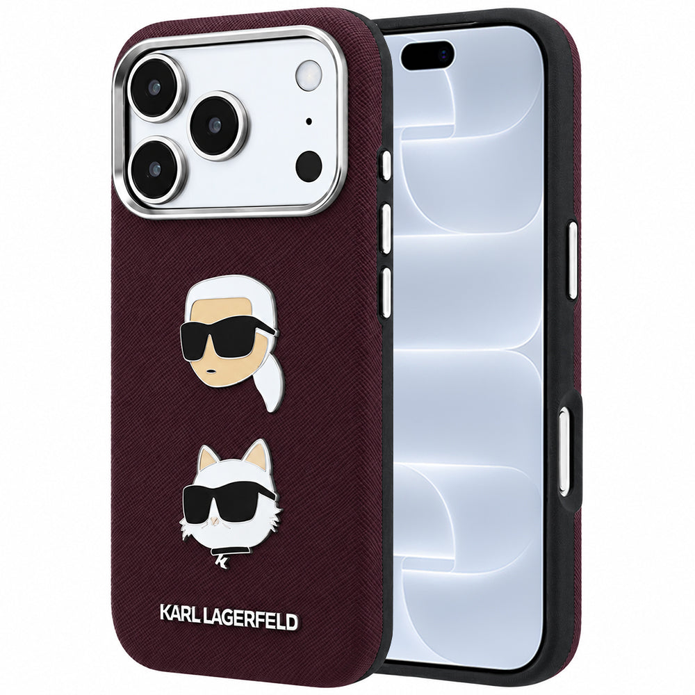 Husa pentru Apple iPhone 18 Pro / 17 Pro, Karl Lagerfeld, Saffiano with Karl & Choupette Head's Pin and Logo, Visinie