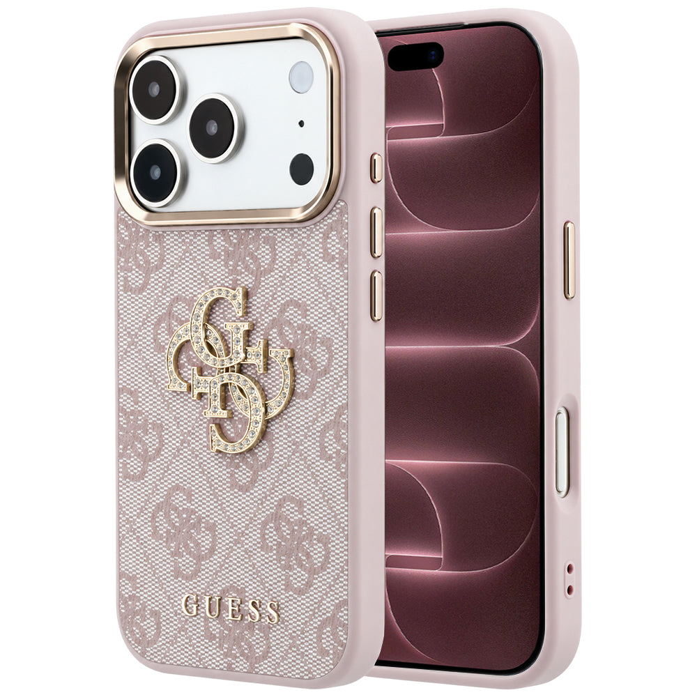 Husa pentru Apple iPhone 18 Pro Max / 17 Pro Max, Guess, 4G Big Strass Logo, Roz