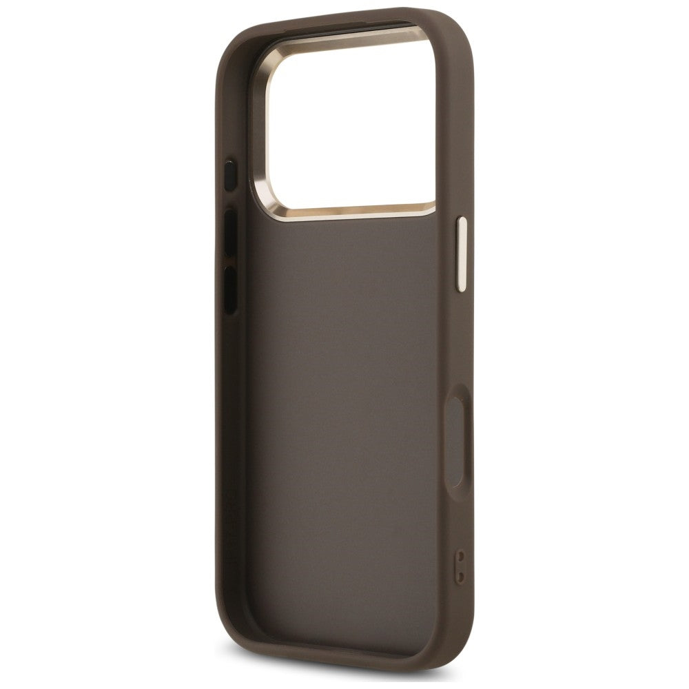 Husa pentru Apple iPhone 18 Pro Max / 17 Pro Max, Guess, 4G Classic Logo with Strap, Maro Aurie