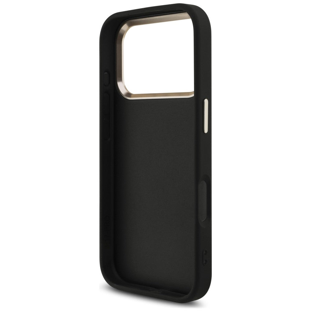 Husa pentru Apple iPhone 18 Pro Max / 17 Pro Max, Guess, 4G Classic Logo with Strap, Neagra Aurie