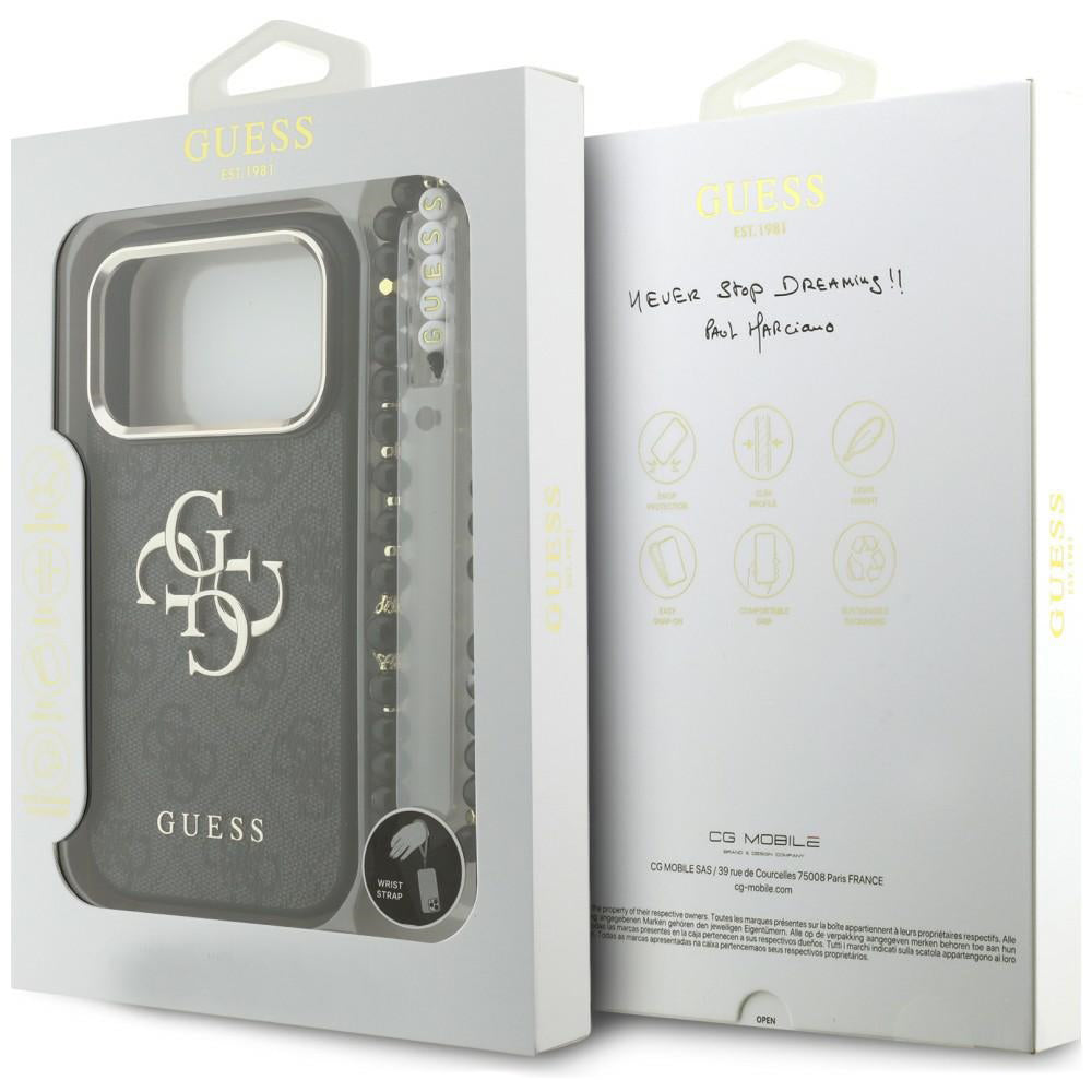 Husa pentru Apple iPhone 18 Pro Max / 17 Pro Max, Guess, 4G Classic Logo with Strap, Neagra Aurie