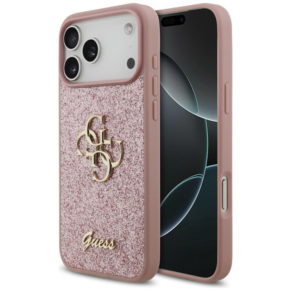 Husa pentru Apple iPhone 18 Pro Max / 17 Pro Max, Guess, Fixed Glitter Big 4G, Roz