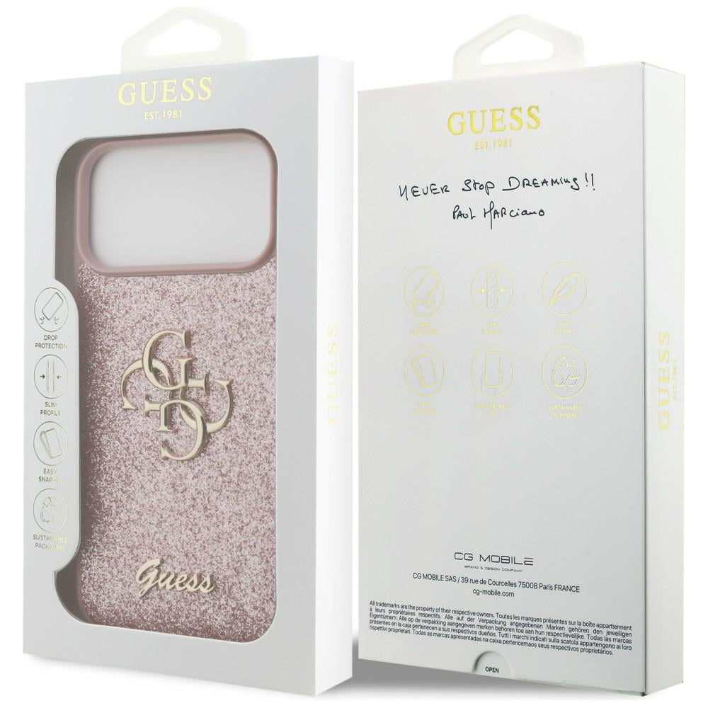 Husa pentru Apple iPhone 18 Pro Max / 17 Pro Max, Guess, Fixed Glitter Big 4G, Roz