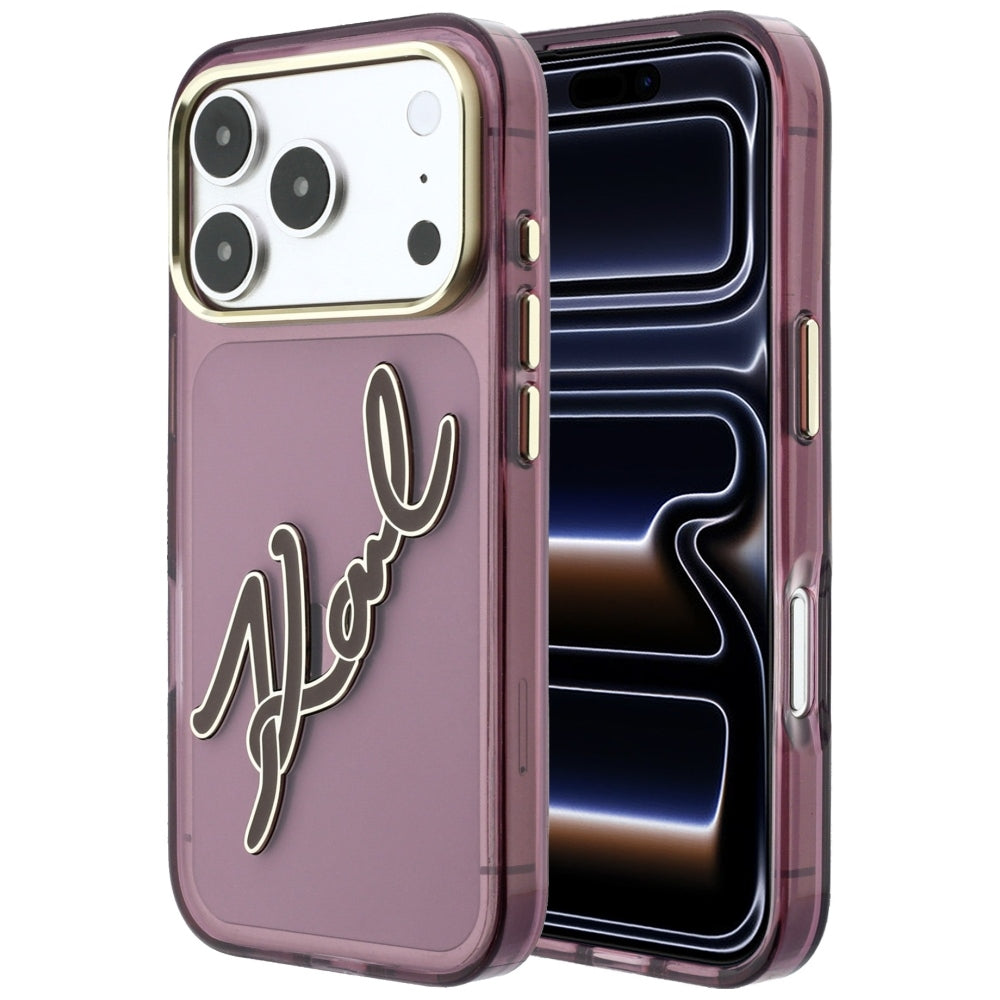 Husa pentru Apple iPhone 18 Pro Max / 17 Pro Max, Karl Lagerfeld, IML Big Signature Resin Logo Metal Frame, Visinie
