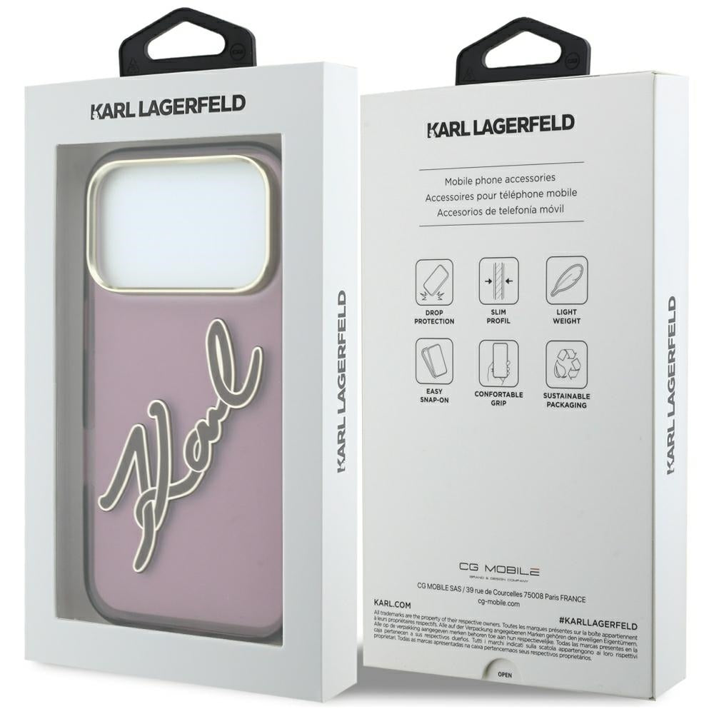 Husa pentru Apple iPhone 18 Pro Max / 17 Pro Max, Karl Lagerfeld, IML Big Signature Resin Logo Metal Frame, Visinie