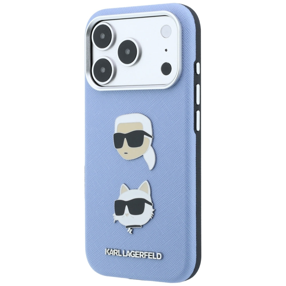 Husa pentru Apple iPhone 18 Pro Max / 17 Pro Max, Karl Lagerfeld, Saffiano with Karl & Choupette Head's Pin and Logo, Bleu