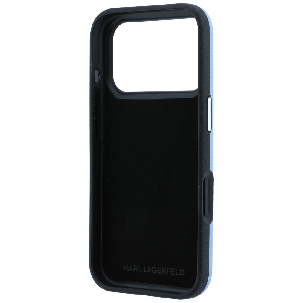 Husa pentru Apple iPhone 18 Pro Max / 17 Pro Max, Karl Lagerfeld, Saffiano with Karl & Choupette Head's Pin and Logo, Bleu