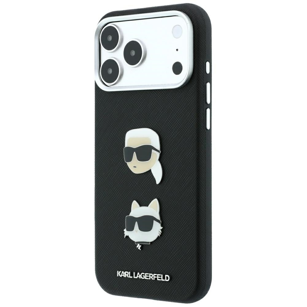 Husa pentru Apple iPhone 18 Pro Max / 17 Pro Max, Karl Lagerfeld, Saffiano with Karl & Choupette Head's Pin and Logo, Neagra