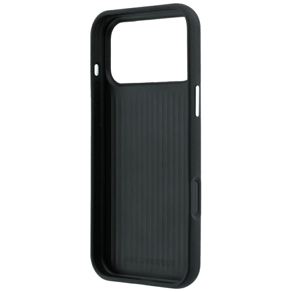 Husa pentru Apple iPhone 18 Pro Max / 17 Pro Max, Karl Lagerfeld, Saffiano with Karl & Choupette Head's Pin and Logo, Neagra