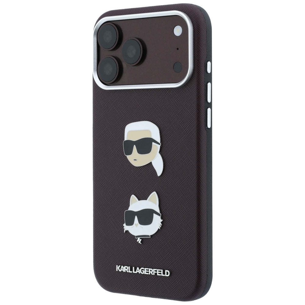 Husa pentru Apple iPhone 18 Pro Max / 17 Pro Max, Karl Lagerfeld, Saffiano with Karl & Choupette Head's Pin and Logo, Visinie