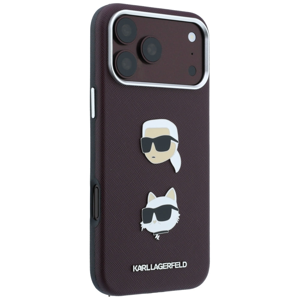 Husa pentru Apple iPhone 18 Pro Max / 17 Pro Max, Karl Lagerfeld, Saffiano with Karl & Choupette Head's Pin and Logo, Visinie