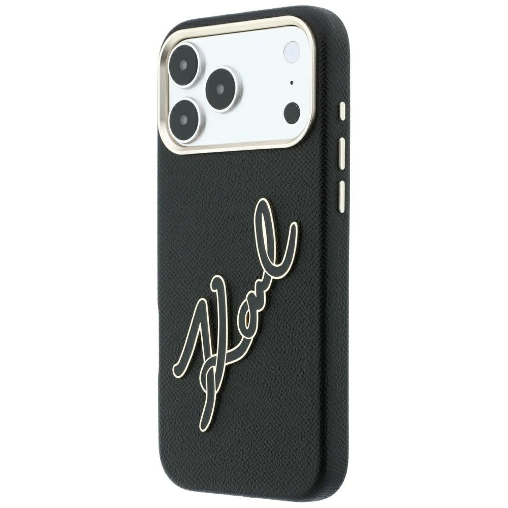 Husa pentru Apple iPhone 18 Pro Max / 17 Pro Max, Karl Lagerfeld, Smooth Big Resin Signature Logo, Neagra