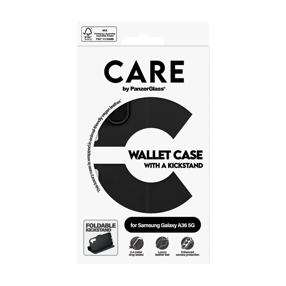 Husa pentru Samsung Galaxy A36 A366, PanzerGlass, Care Feature Kickstand Wallet, Neagra