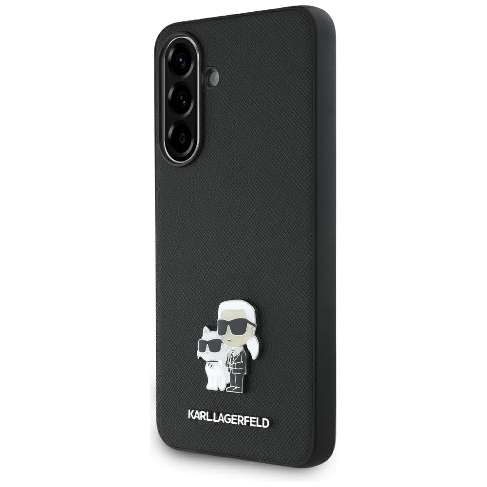 Husa pentru Samsung Galaxy A56 A566, Karl Lagerfeld, Saffiano Karl & Choupette Metal, Neagra