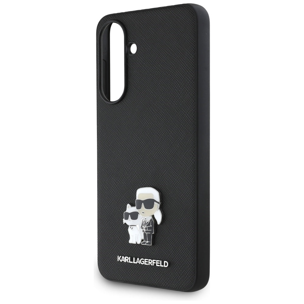 Husa pentru Samsung Galaxy A56 A566, Karl Lagerfeld, Saffiano Karl & Choupette Metal, Neagra