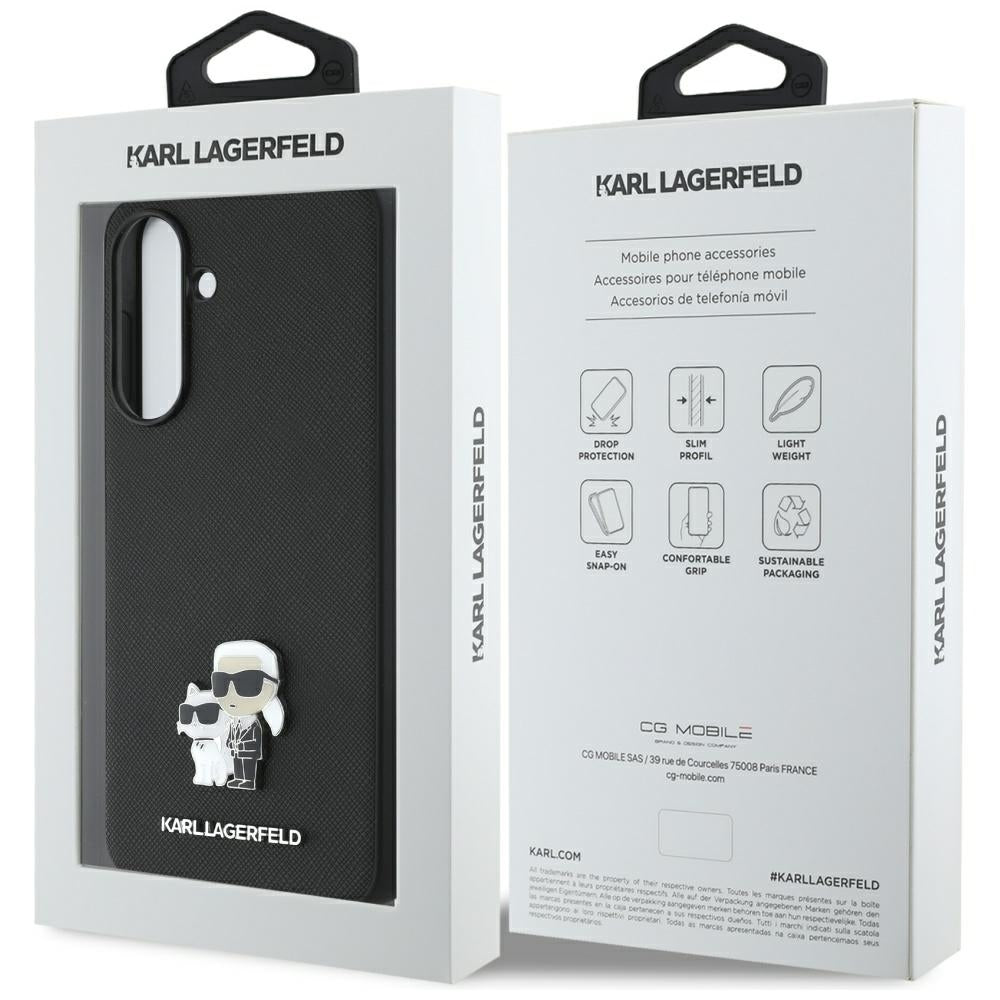 Husa pentru Samsung Galaxy A56 A566, Karl Lagerfeld, Saffiano Karl & Choupette Metal, Neagra