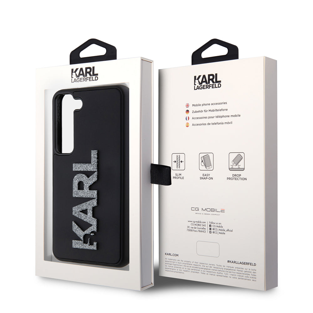 Husa pentru Samsung Galaxy S23 S911, Karl Lagerfeld, 3D Rubber Glitter Logo, Neagra