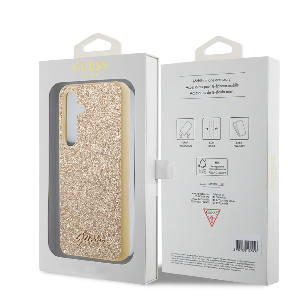 Husa pentru Samsung Galaxy S24+ S926, Guess, Glitter Script, Aurie