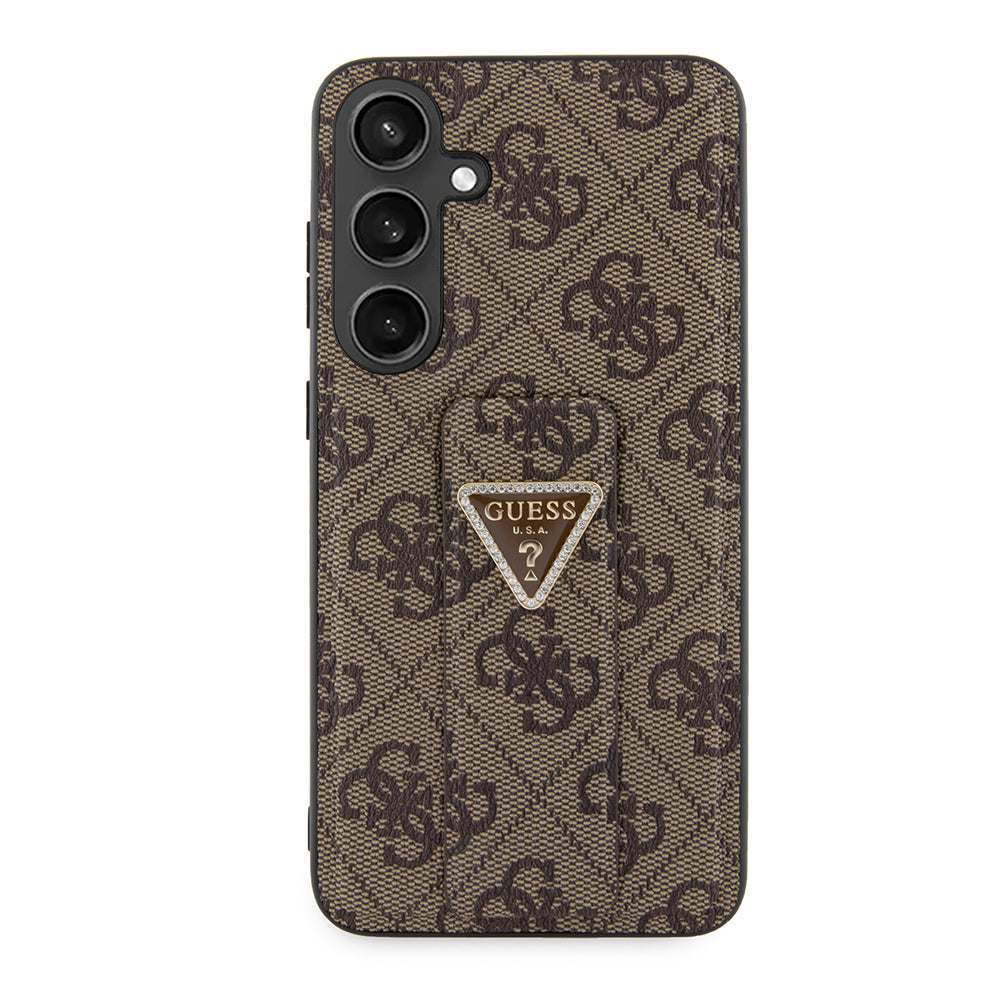 Husa pentru Samsung Galaxy S24+ S926, Guess, Grip Stand 4G Triangle Strass, Maro