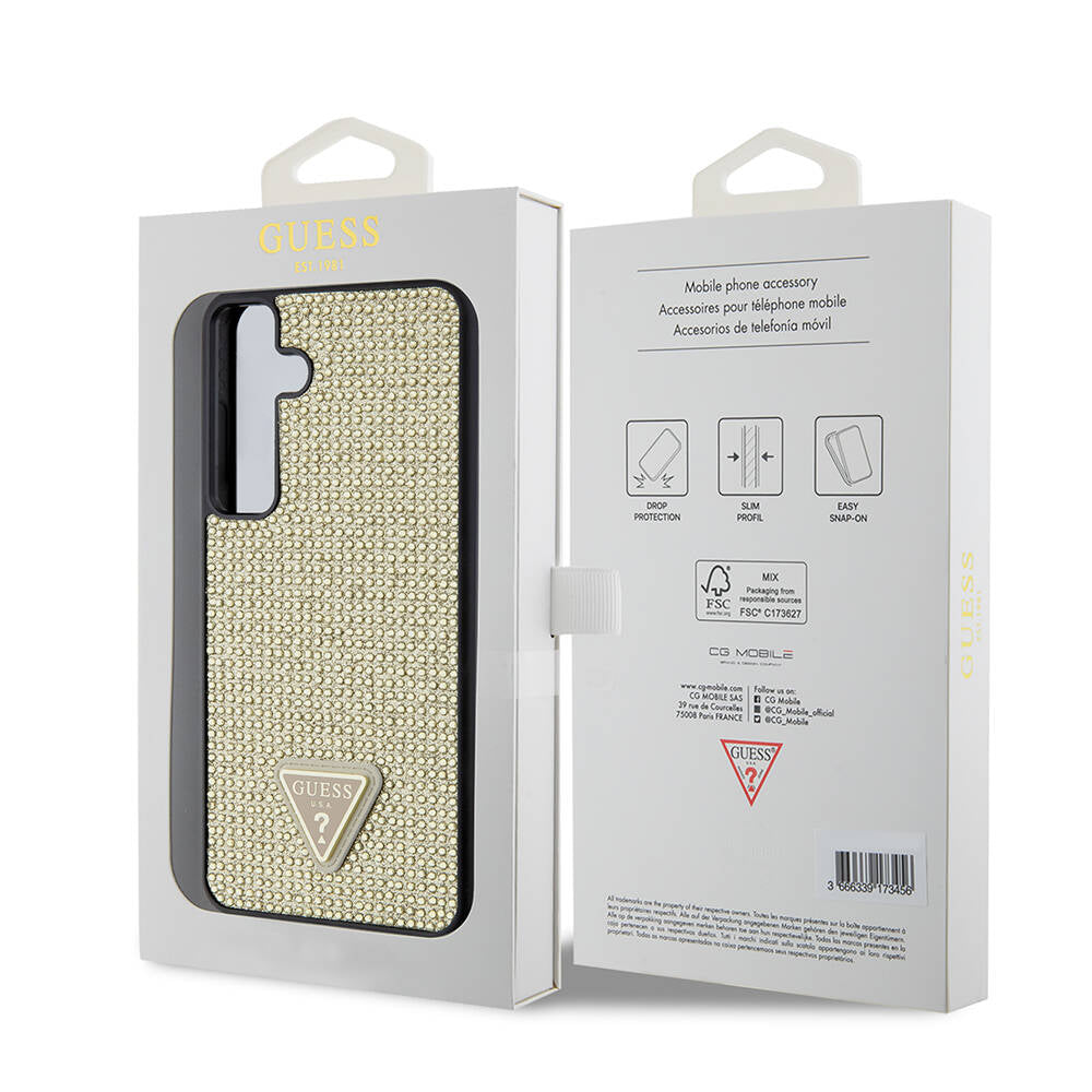 Husa pentru Samsung Galaxy S24+ S926, Guess, Rhinestone Triangle Logo, Aurie