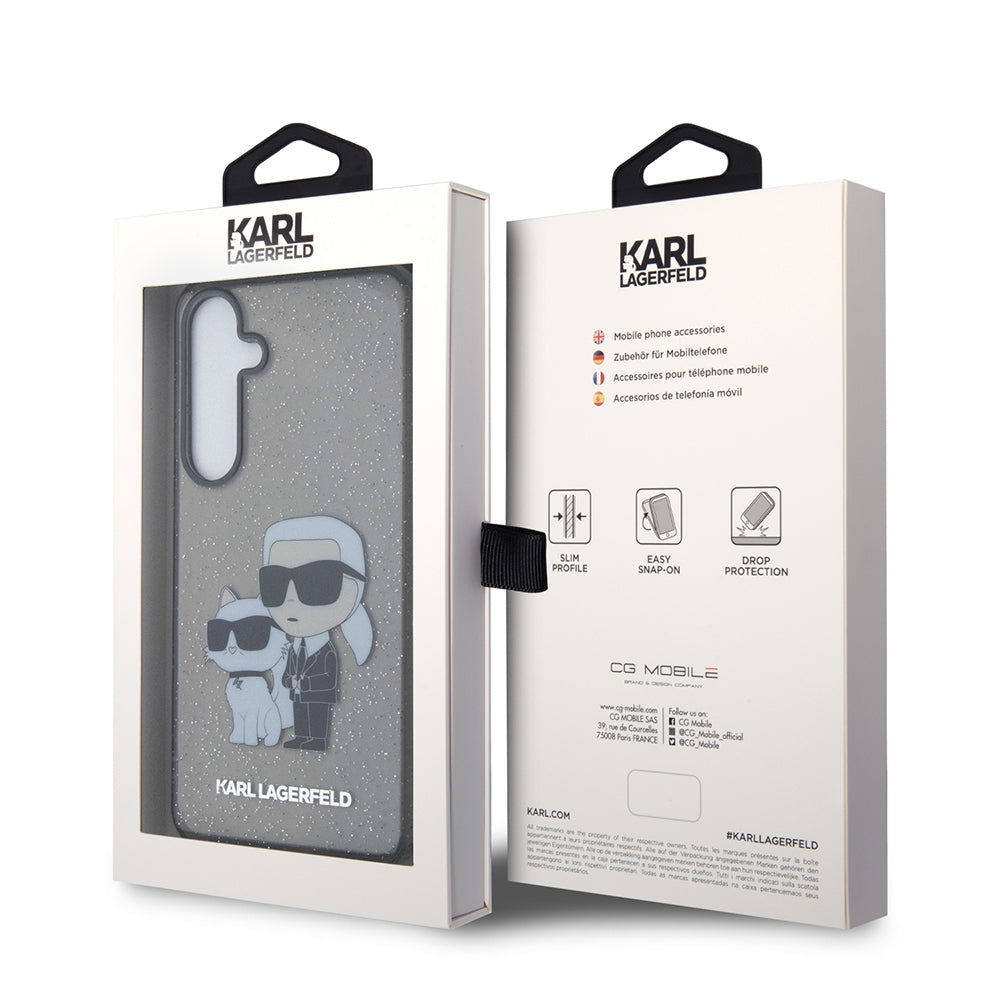 Husa pentru Samsung Galaxy S24+ S926, Karl Lagerfeld, Glitter Karl & Choupette, Neagra Transparenta