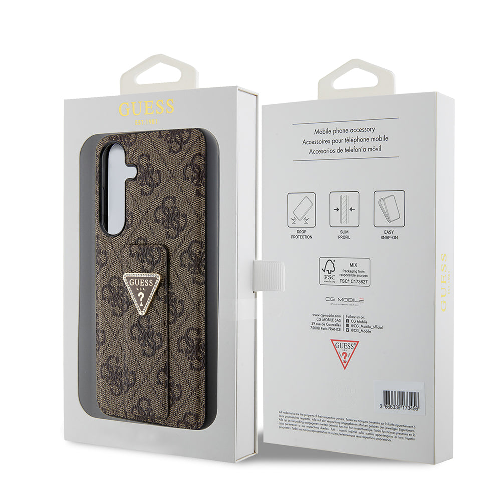 Husa pentru Samsung Galaxy S24 S921, Guess, Grip Stand 4G Triangle Strass, Maro