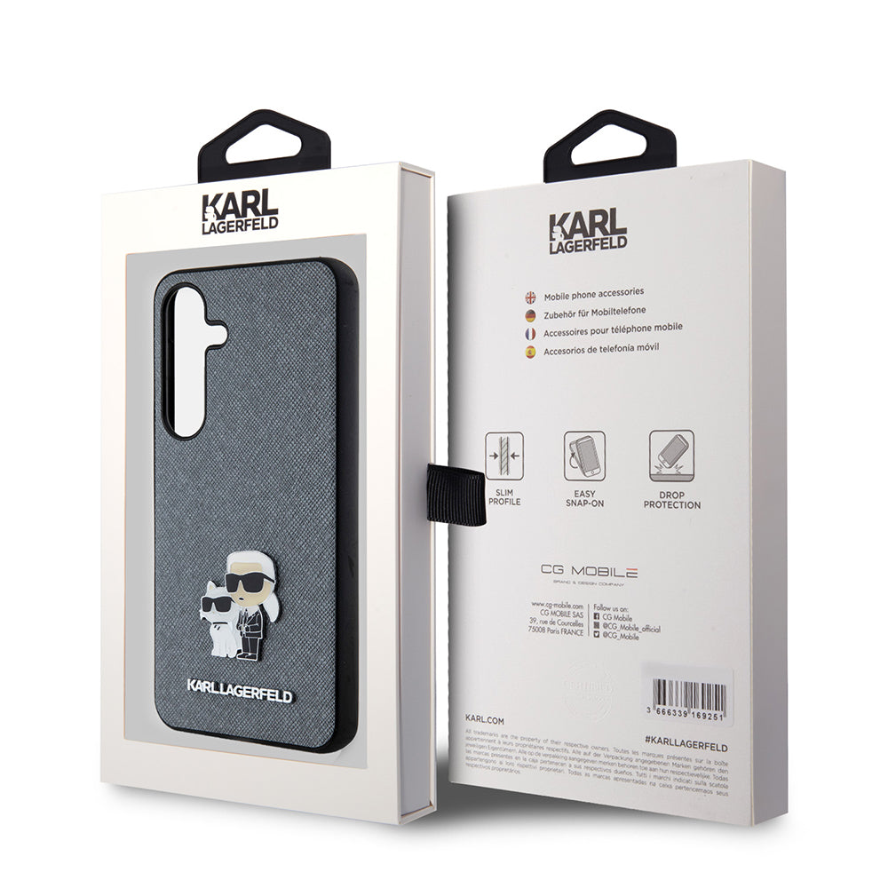 Husa pentru Samsung Galaxy S24 S921, Karl Lagerfeld, Saffiano Karl & Choupette Metal, Gri