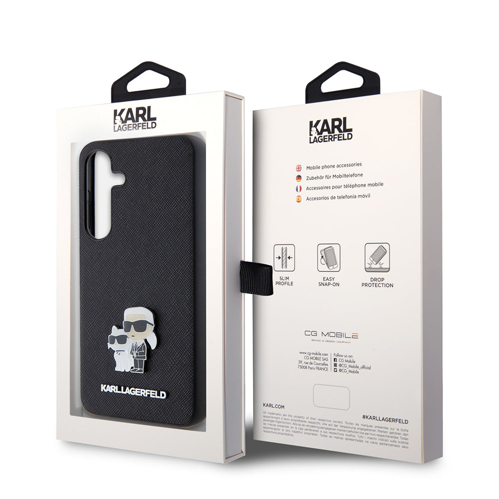 Husa pentru Samsung Galaxy S24 S921, Karl Lagerfeld, Saffiano Karl & Choupette Metal, Neagra
