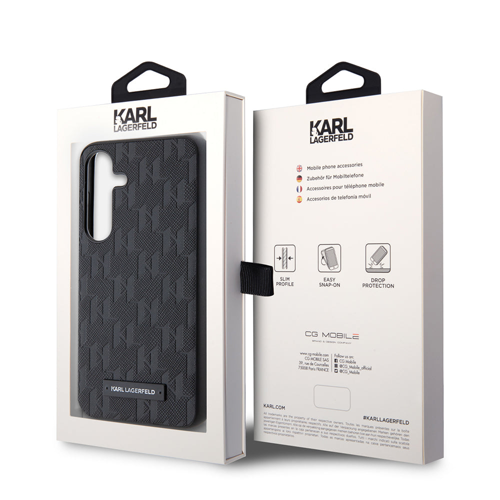 Husa pentru Samsung Galaxy S24 S921, Karl Lagerfeld, Saffiano Mono Metal Logo, Neagra